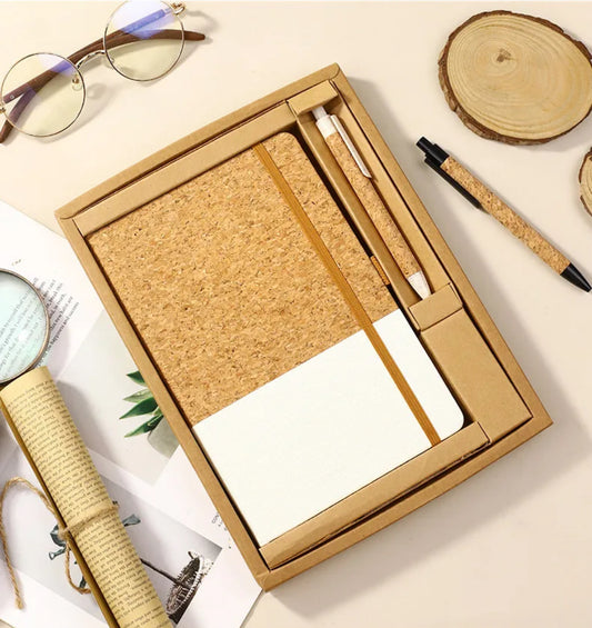 coffret carnet plus crayon en liège et faux cuir