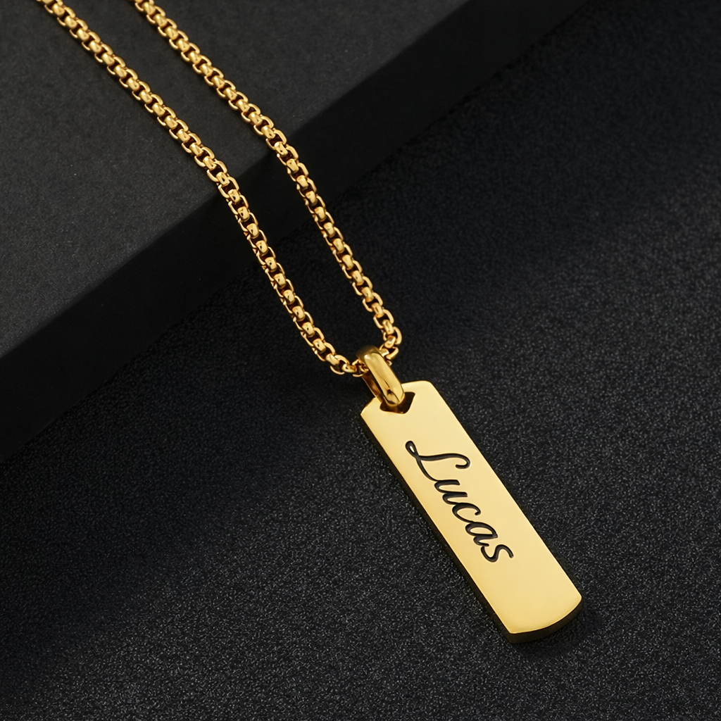 Collier plaque personnalisée gravée – pendentif minimaliste en acier inoxydable