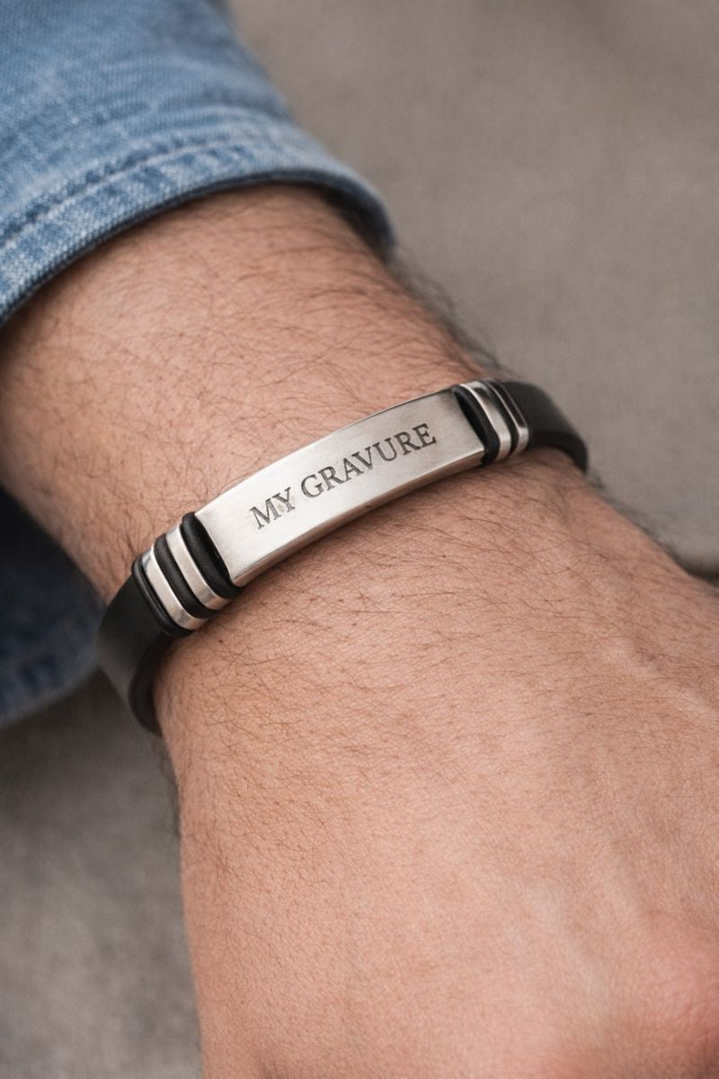 Bracelet homme personnalisé-Gravure sur plaque acier
